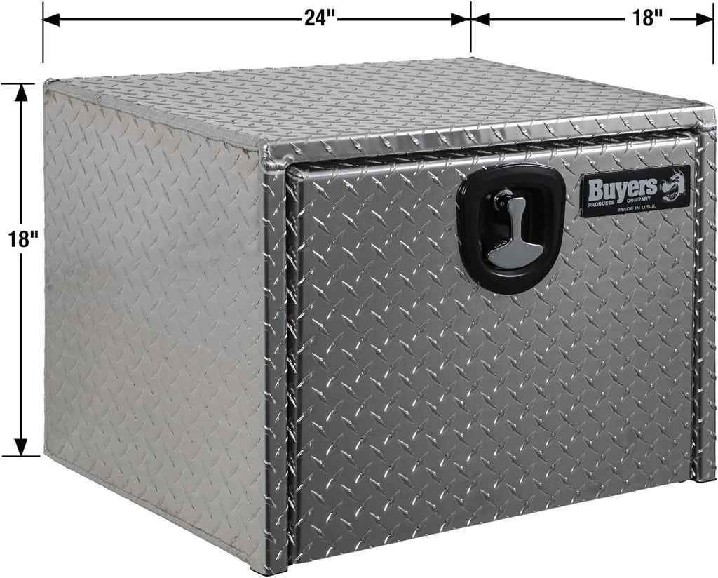 Buyers Products 1705100 Diamond Tread Aluminum Underbody Truck Tool Box, 18 x 18 x 24, Made in USA, .100 in. Thick, Corrosion Resistant, Locking Compression Latch, Secure Storage for Work Trucks