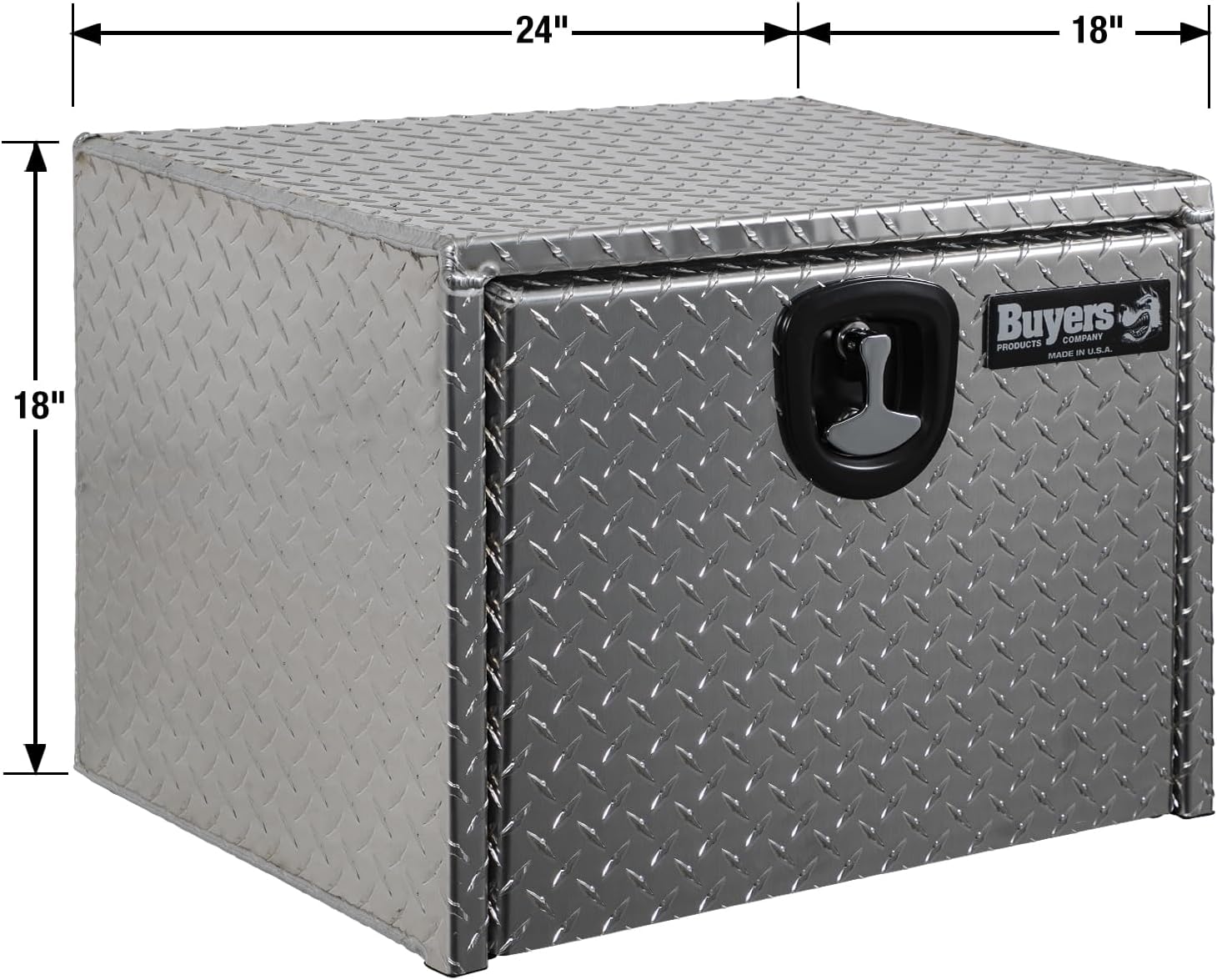 Buyers Products 1705100 Diamond Tread Aluminum Underbody Truck Tool Box, 18 x 18 x 24, Made in USA, .100 in. Thick, Corrosion Resistant, Locking Compression Latch, Secure Storage for Work Trucks