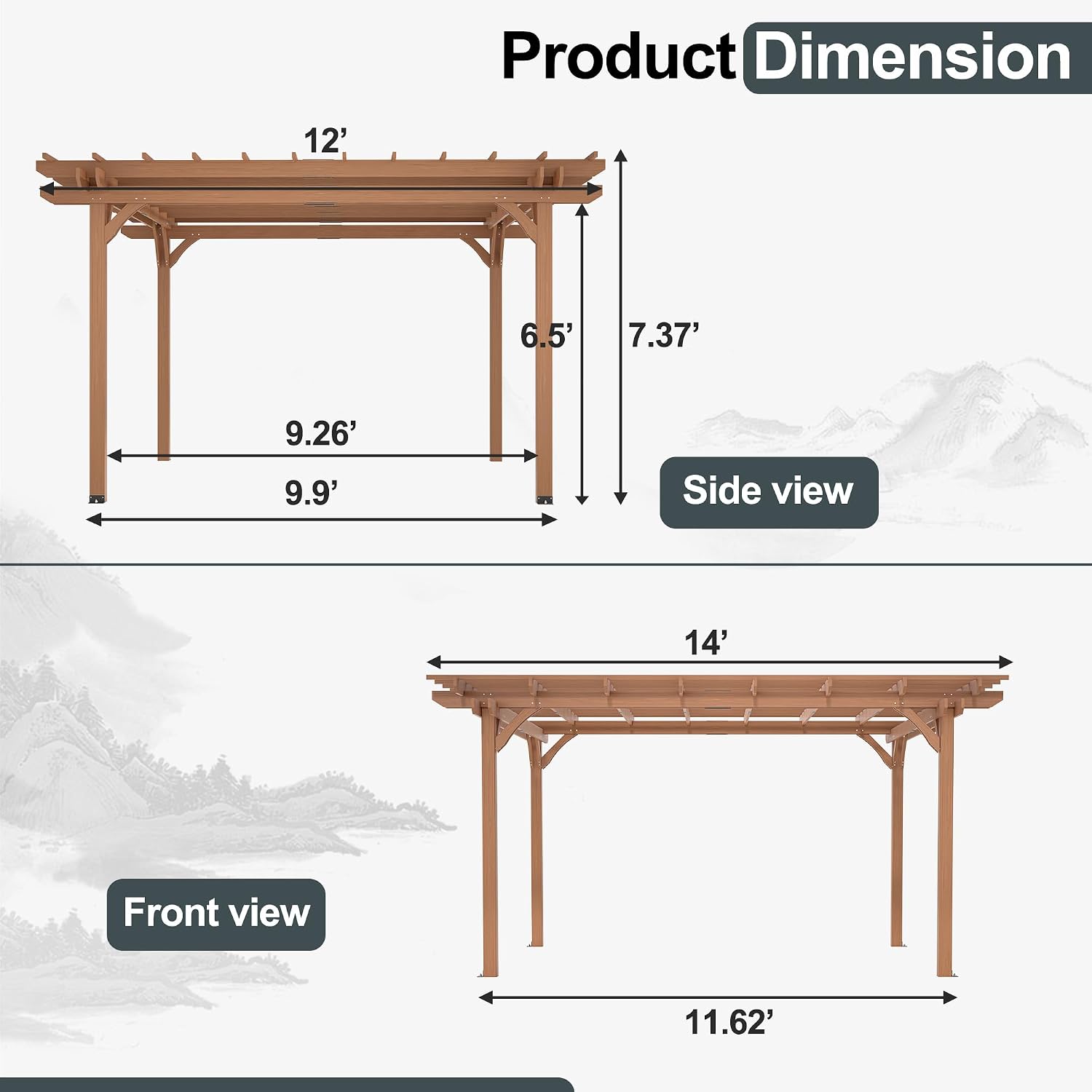 Echo Voyage 12' x 16' Outdoor Wood Pergola, Wooden Patio Pergola Gazebo for Climbing Plant Support, Garden,Brown
