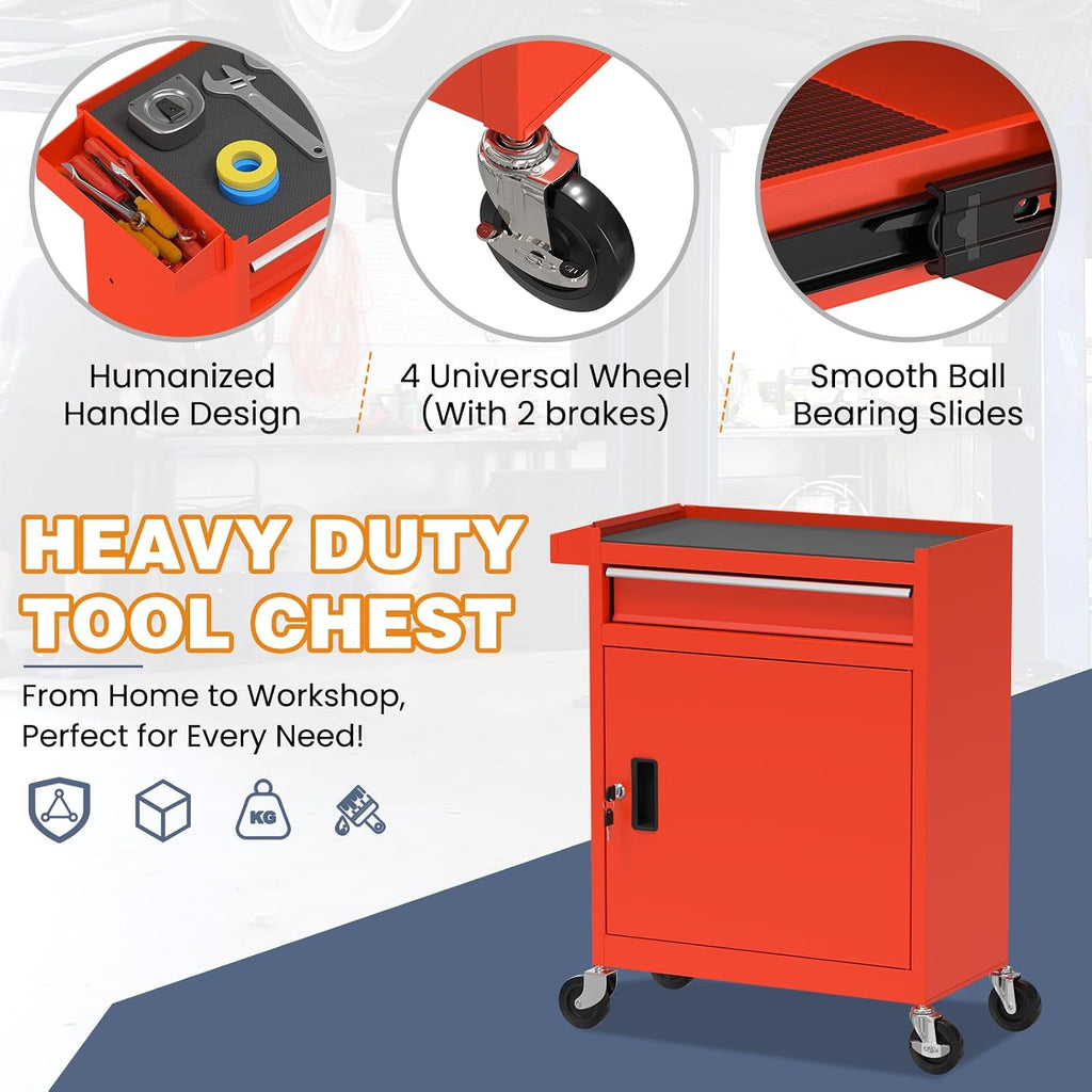 Tool Chest, 5-Drawer Rolling Tool Chest with Detachable Top Tool Box, Tool Box with Wheels, Tool Storage Cabinet for Garage Warehouse Workshop (Red)