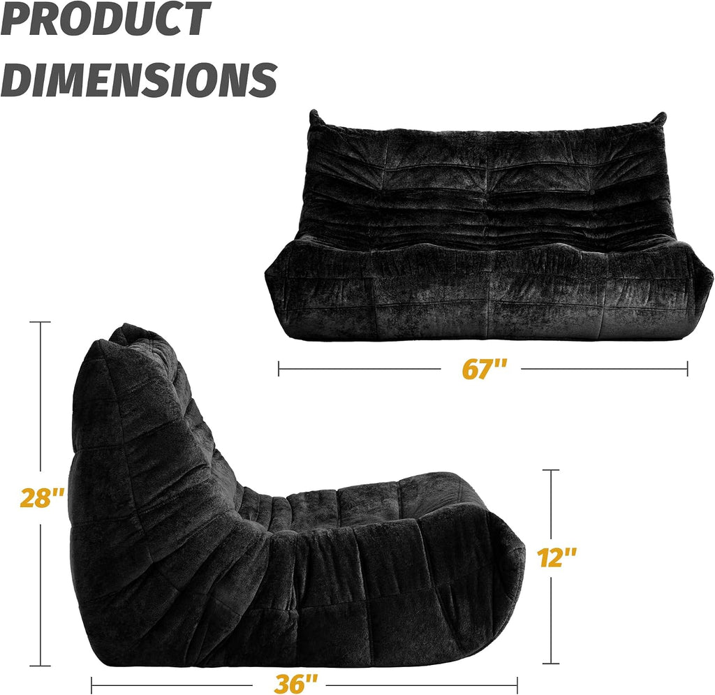Homguava Bean Bag Chair, Giant Beanbag Chairs for Adults, Memory Foam Fireside Chair, Large Lazy Floor Sofa, Sofa Couch with High-Rebound Foam, Lounge Chair for Living Room, Bedroom (Black, 3-Seater)