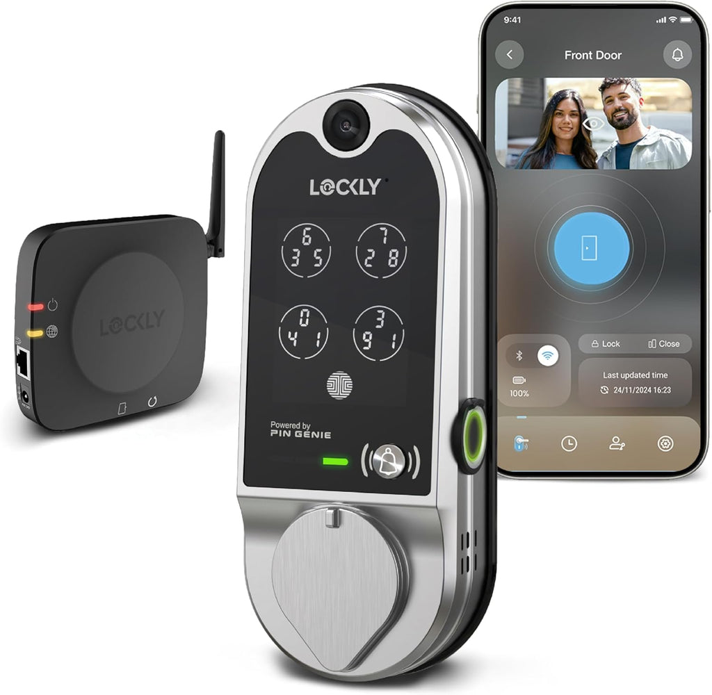 Lockly Vision Smart Lock, HD Video Doorbell Smart Locks for Front Door, Fingerprint Door Lock, Touchscreen Keypad, App Control, No Monthly Fee, Auto Lock - Satin Nickel