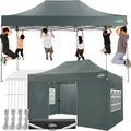 COBIZI 10x15 Pop up Canopy Tent 10x15 Canopy with 4 Sidewalls Waterproof Heavy Duty Commercial Canopy for Parties Outdoor Garden Gazebo Tent, Carry Bag(10x15ft, Gray)