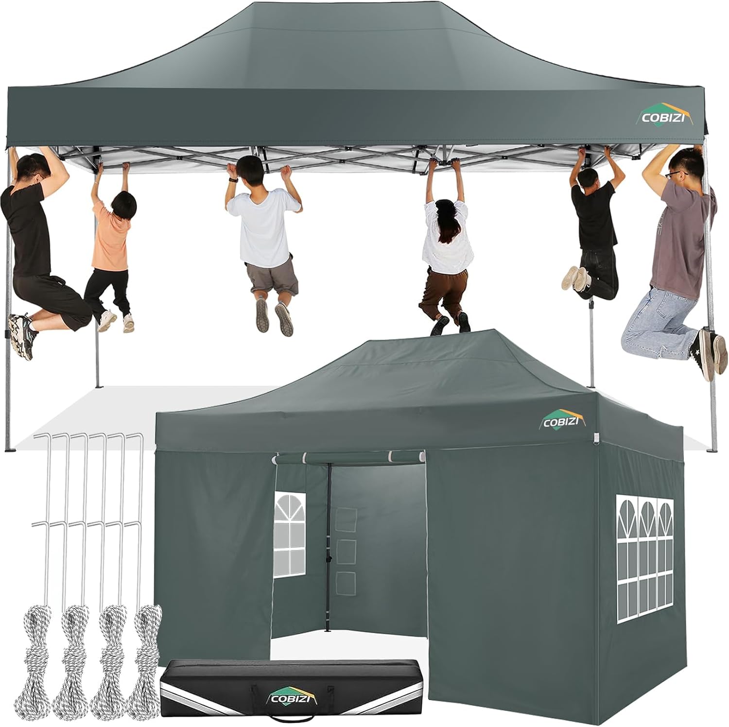 COBIZI 10x15 Pop up Canopy Tent 10x15 Canopy with 4 Sidewalls Waterproof Heavy Duty Commercial Canopy for Parties Outdoor Garden Gazebo Tent, Carry Bag(10x15ft, Gray)