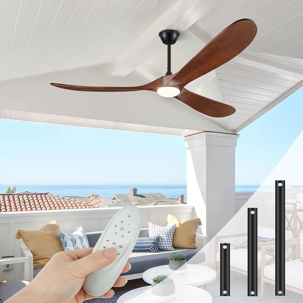 52' Ceiling Fans with Lights and Remote Control, Outdoor Ceiling Fan with Lights High CFM Quiet 3 Blade Wood Walnut Fan, Propeller Ceiling Fan for Outdoor/Indoor,Deep Walnut