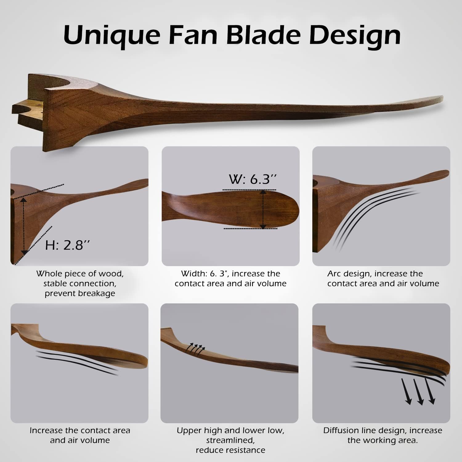 72 Inch Ceiling Fan No Light ，Wood Outdoor Ceiling Fans for Patios Living Room Garage Gazebo Mid Century Modern Exterior Extra Large Waterproof Ceiling Fan Without Light with Downrod (Walnut)