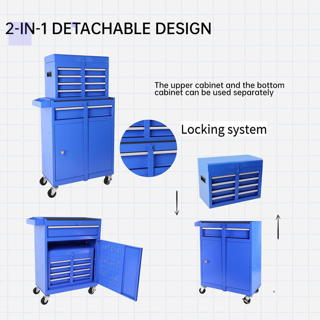 5 Drawer Tool Cart Rolling Tool Chest on Wheels Drawers Rolling Tool Box Organizer Drawer Liners Detachable Top with Locking System for Garage Workshop Warehouse Repair Shop Blue