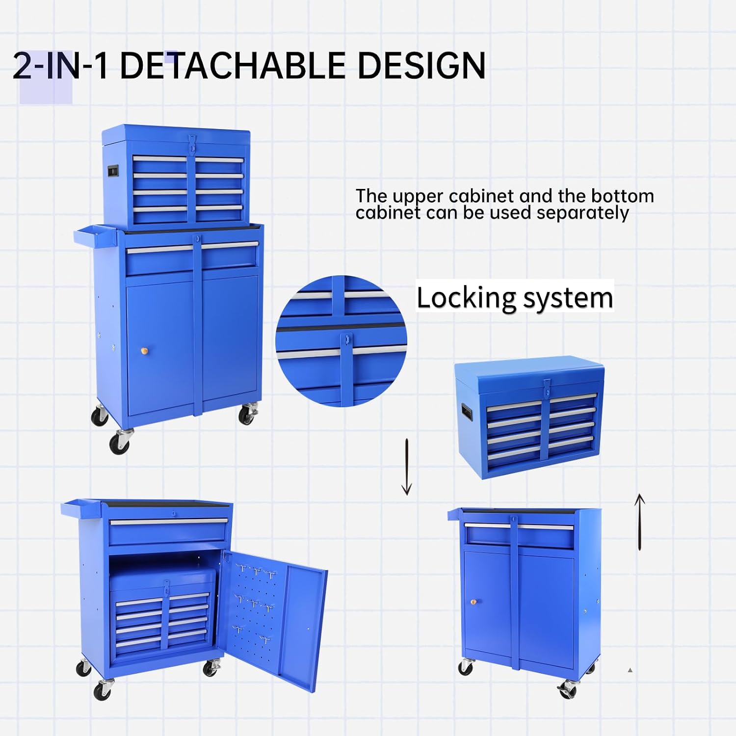5 Drawer Tool Cart Rolling Tool Chest on Wheels Drawers Rolling Tool Box Organizer Drawer Liners Detachable Top with Locking System for Garage Workshop Warehouse Repair Shop Blue