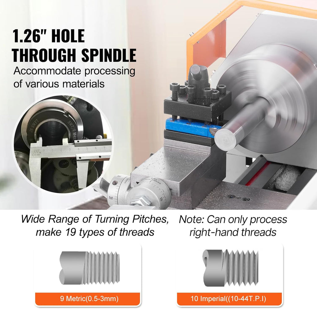 VEVOR 7'' x 16'' Metal Lathe Machine, 800W Precision Benchtop Power Metal Lathe, 150-2500 RPM Continuously Variable Speed, with 3.9'' 3-jaw Metal Chuck Come with Tool Box