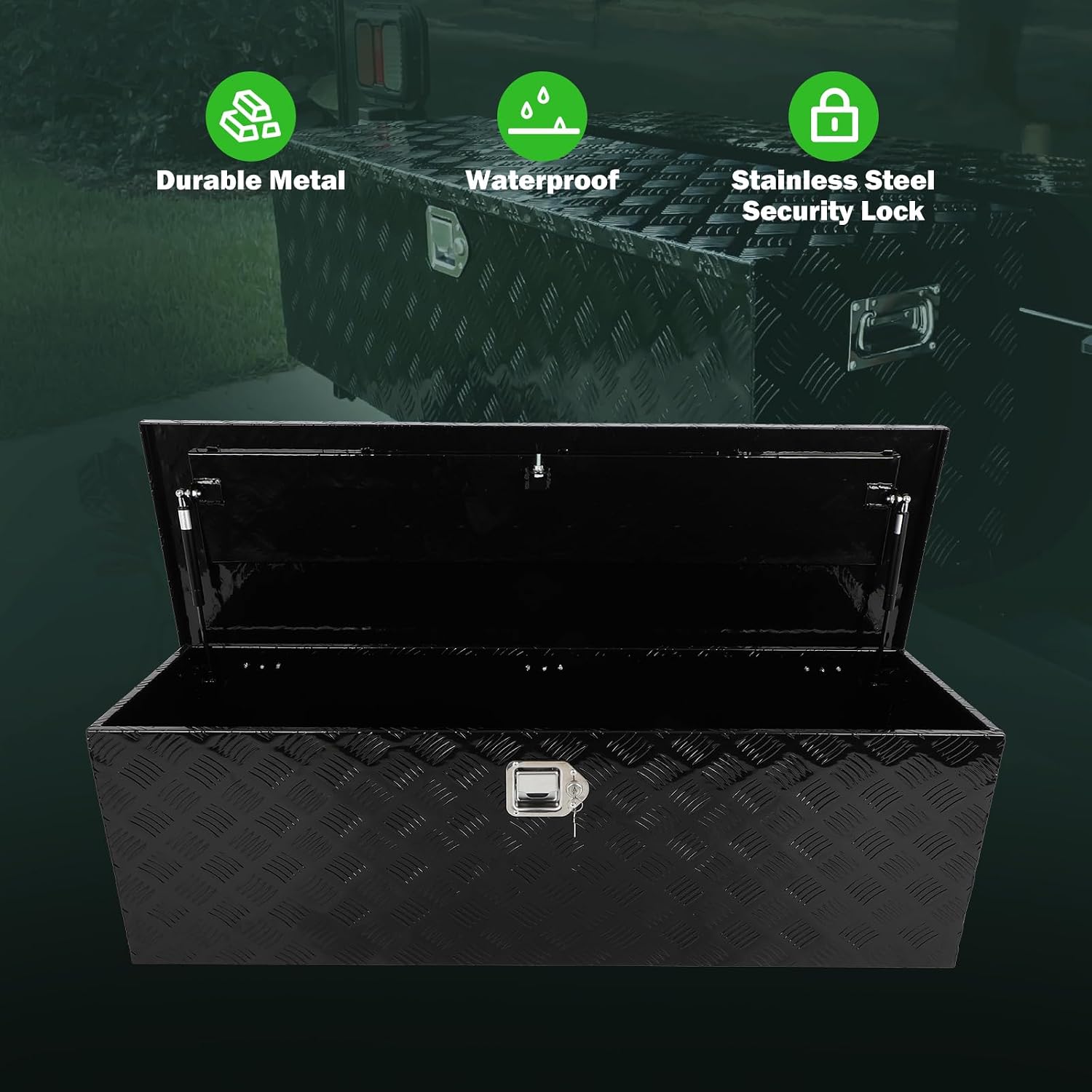 SCITOO 49 Inch Diamond Plate Truck Bed Tool Box,Heavy Duty Aluminum Crossover Storage for Most Full Size Pickups,Lockable Weatherproof Chest,Fits 49' Truck Beds,Easy Access to Load and Unload