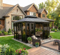 GarveeHome 10FT x 14FT Hard top Wood Gazebo with Clear Acrylic Wall for All Weather, Canopy Patio Tent with Double Metal Roof, Heavy Duty Wooden Frame for Patio, Deck, Backyard, Lawn, and Garden