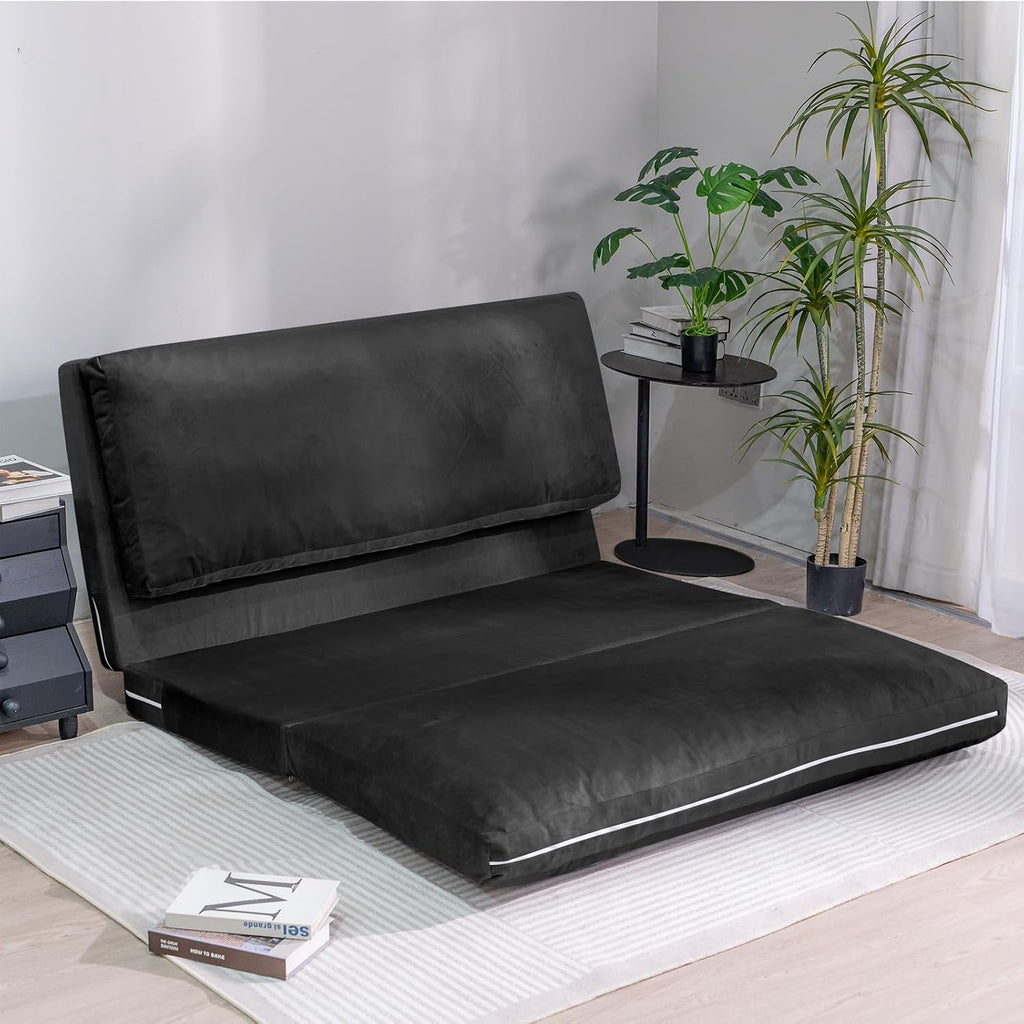 Cvortll 4-in-1 Folding Sofa Bed, Memory Foam Bean Bag Chair, Large Convertible Couch, Floor Foldable Sofa for Bedroom, Living Room, Apartment (Black-Large)