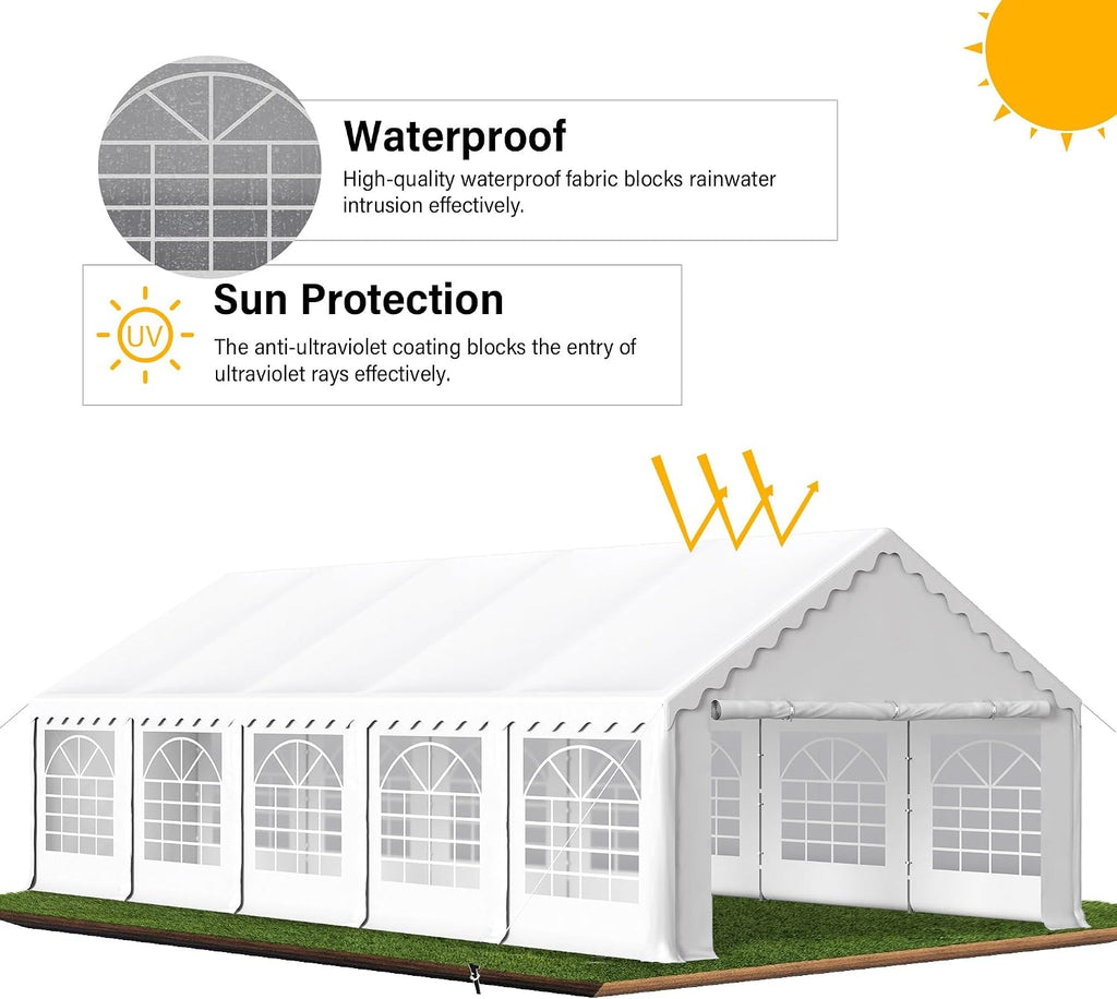 HERA'S PALACE 16'x 32' Outdoor Tents for Parties Large Canopy Tent with 12 Removable Sidewalls Heavy Duty Party Tent for Graduation Wedding and Birthday (White)