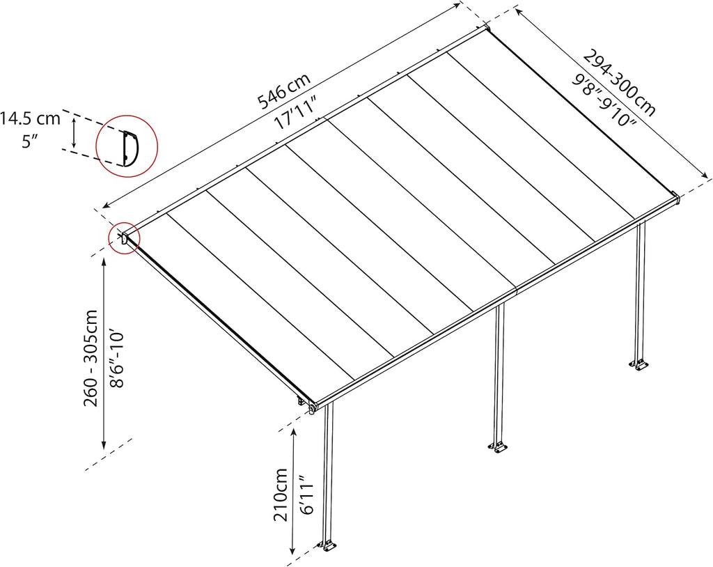 Palram - Canopia Feria Patio Cover 10' x 18' White/White Outdoor Canopy Awning, Waterproof, Shade, Outside Shelter For Backyard, Gutters, with 100% UV Protection
