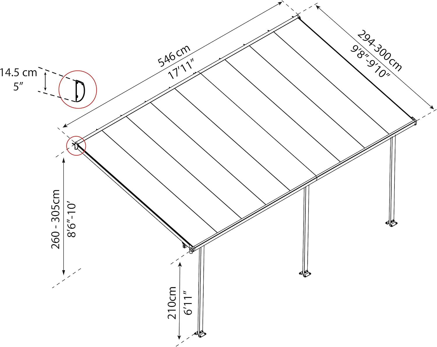 Palram - Canopia Feria Patio Cover 10' x 18' White/White Outdoor Canopy Awning, Waterproof, Shade, Outside Shelter For Backyard, Gutters, with 100% UV Protection