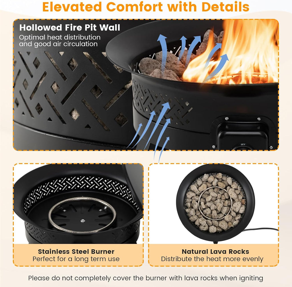 Tangkula Portable Propane Fire Pit, 24.5 Inch 58,000 BTU Smokeless Fire Bowl with Carry Strap, Lid & Folding Legs, Tank Base Holder, Outdoor Gas Fire Pit for Camping Patio Backyard