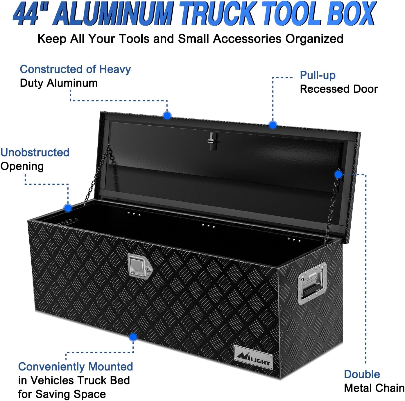Nilight 44 Inch Truck Tool Box Heavy Duty Aluminum Stripes Plated Pick Up Truck Bed Toolboxes 44'x15'x15' Waterproof Storage Organizer for Bed of Truck RV Trailer with Side Handle Lock Keys, Black