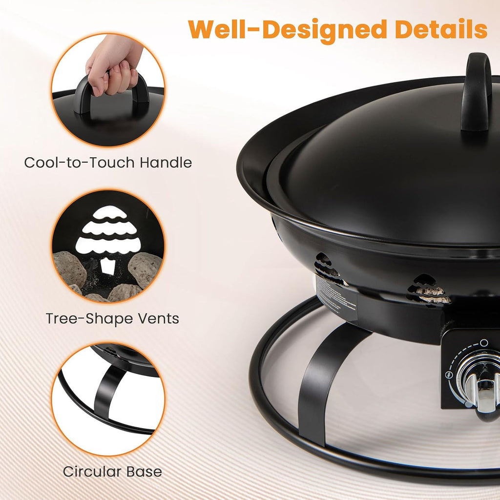 Tangkula Propane Fire Pit, 21 Inch Diameter Patio Portable Fire Bowl with Cover, Igniter & Tank Base Holder, 58,000 BTU Outdoor Gas Firepit with Lava Rock for Camping, Patio