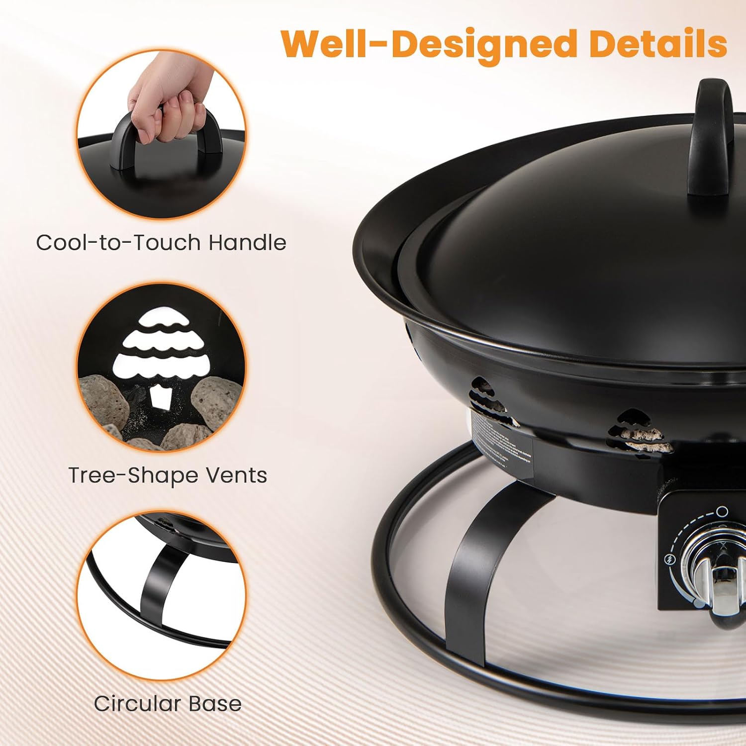 Tangkula Propane Fire Pit, 21 Inch Diameter Patio Portable Fire Bowl with Cover, Igniter & Tank Base Holder, 58,000 BTU Outdoor Gas Firepit with Lava Rock for Camping, Patio