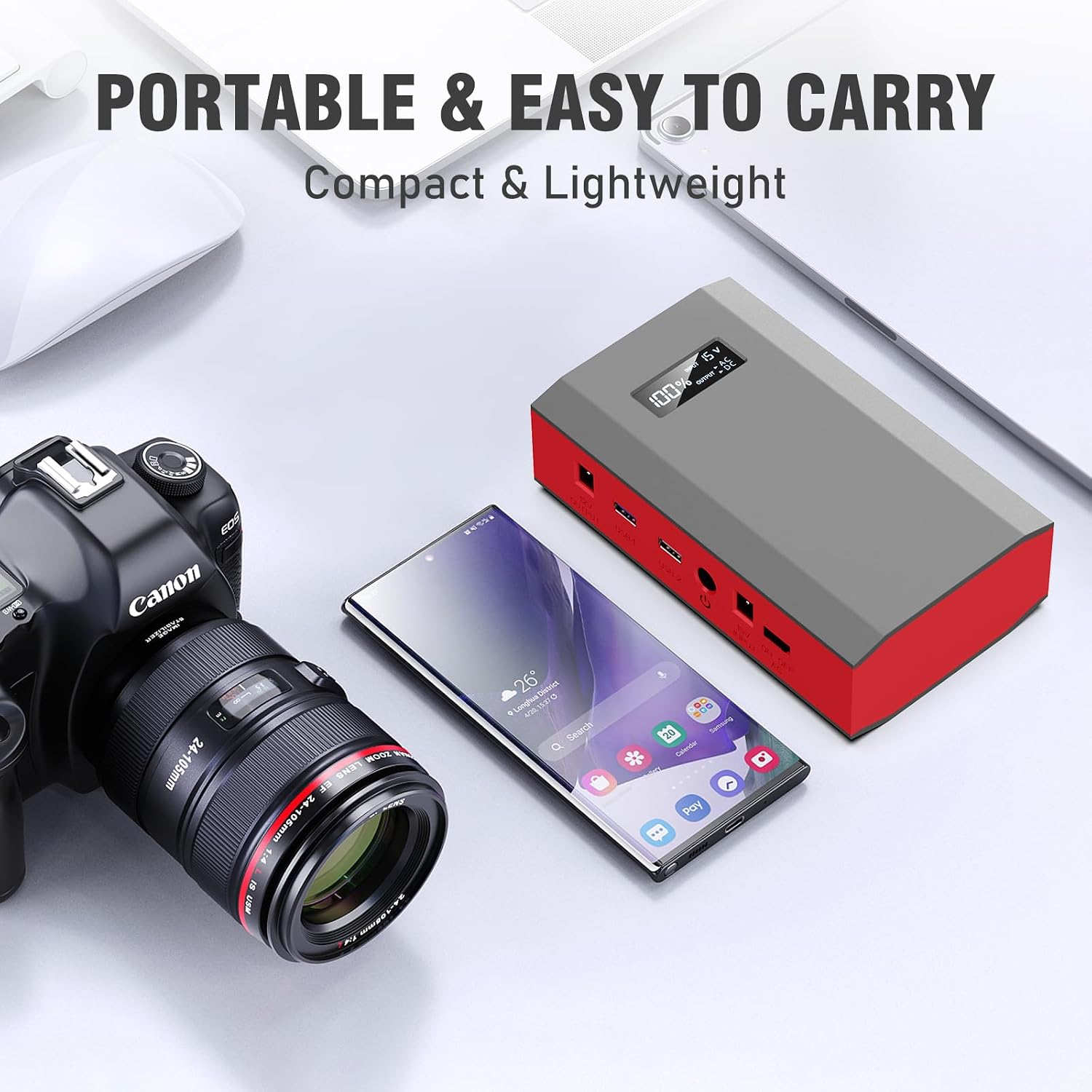 100W Portable Power Station with Foldable Solar Panel, 110V Camping Power Bank with AC Outlet, Rechargeable Battery Solar Generator Power supply for Smart Device Outdoor RV Travel, Emergency Backup
