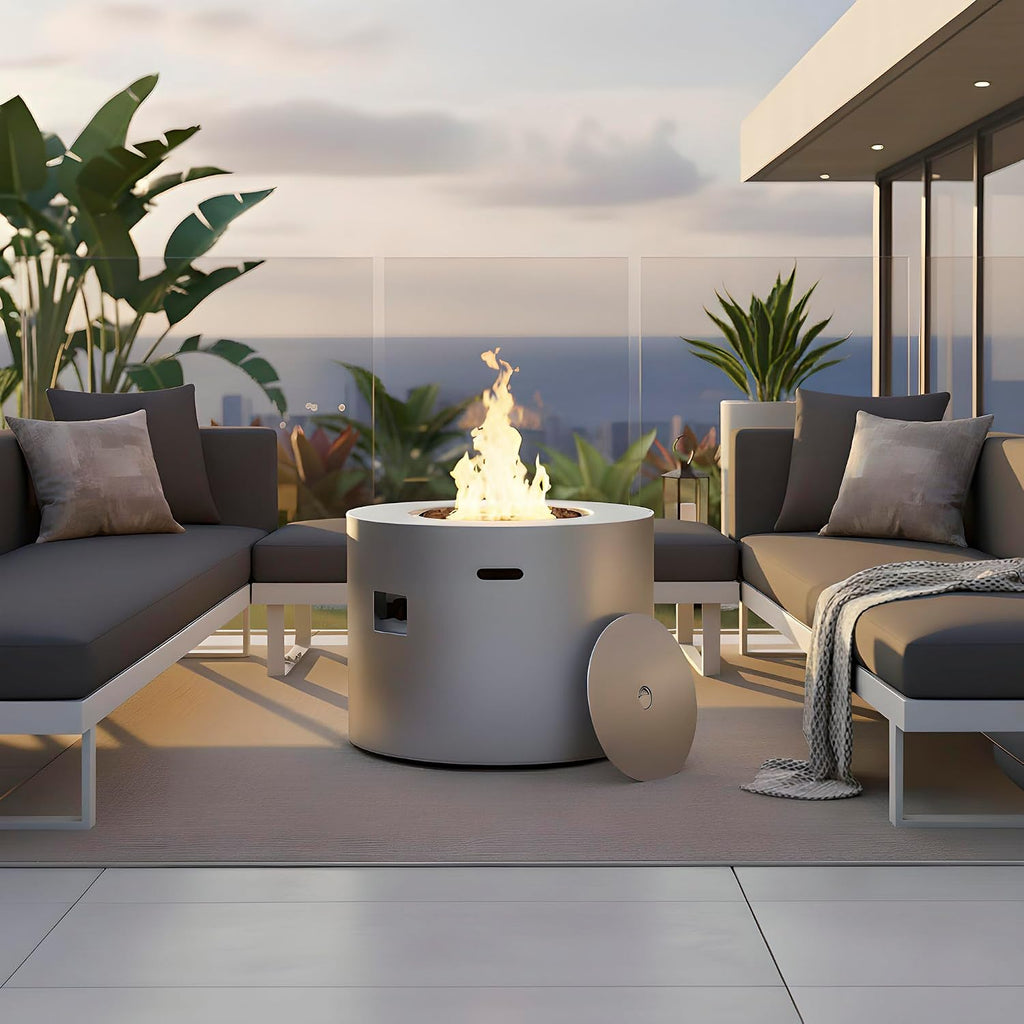 32' Propane Fire Pit Table Round Smokeless w/Lid Alloy Steel Outdoor Gas Firepit Table 50,000 BTUs Includes Lava Rocks and Weatherproof Cover for Wooden Deck Backyard and Pool (Grey)