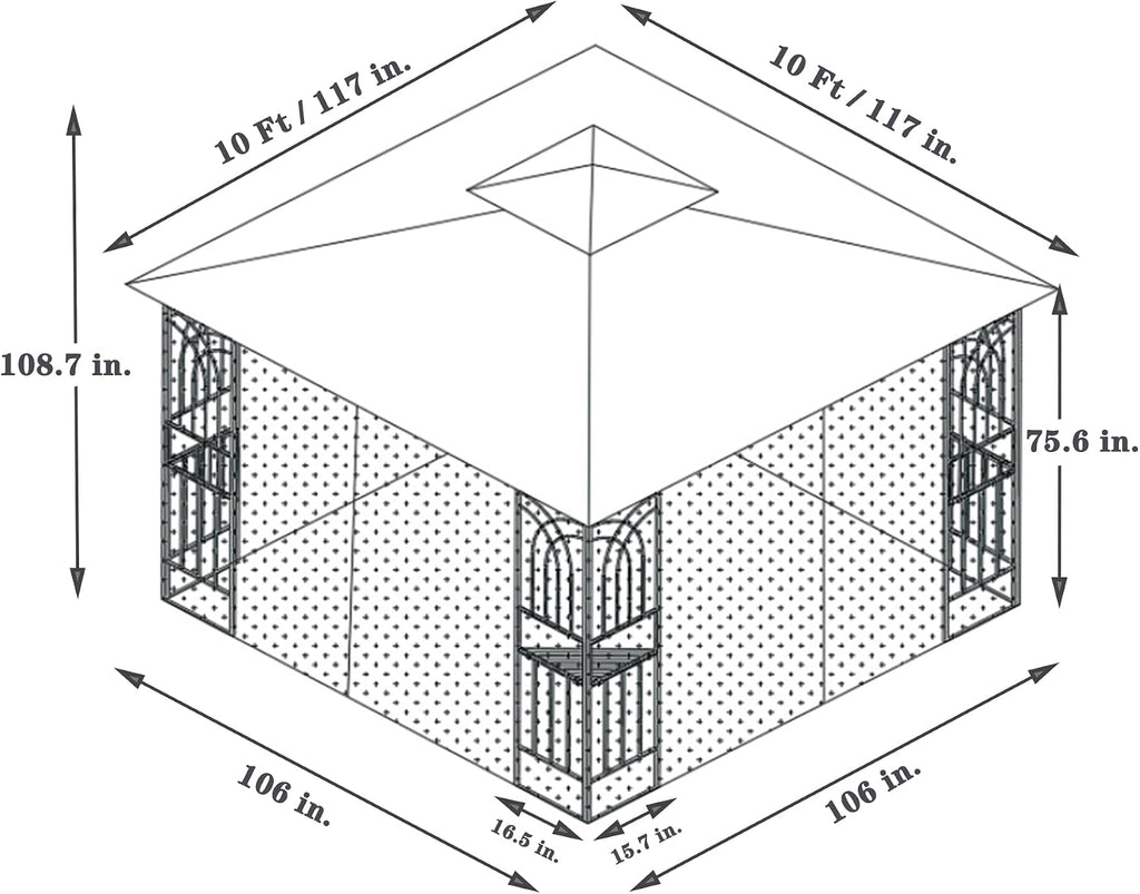 10x10 Outdoor Patio Gazebo, Heavy Duty Soft Top Gazebo with Shelves and Netting, Waterproof Canopy Gazebo with Galvanized Steel Frame and Double Roof, Metal Gazebo for Deck, Backyard, Porch (Gray)