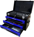 20' Portable 3 Drawer Steel Toolbox,Built in Tool Set,4 Layers of Tools with Metal Latches, with Top Storage Tray and carrying Handle, Multi-Function Tool Storage for Garage, Home,or Workbench