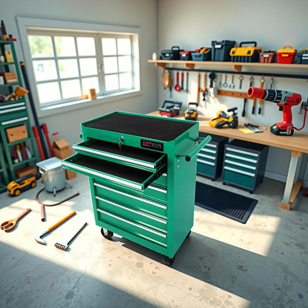 Mini Tool Box,Tool Box with Wheels, Lockable Rolling Tool Chest, Caja de herramientas para mecánico, Tool Box with Wheels,Work Table for Garage & Repair Shop,Warehouse, Workshop