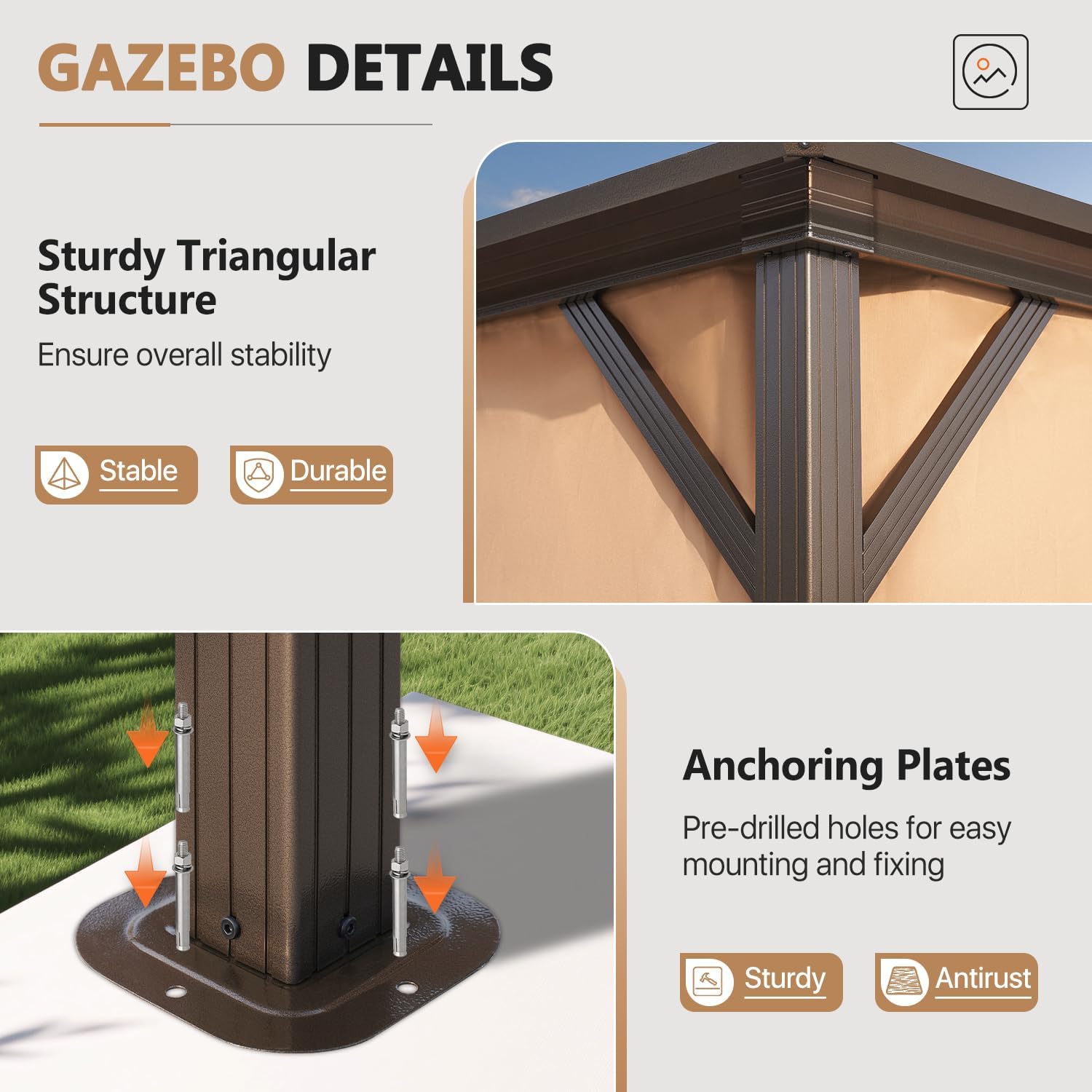 10'x13' Hardtop Gazebo, Polycarbonate Double Top Canopy, Aluminum Frame Permanent Pavilion with Curtains and Netting, Sunshade for Lawns, Patios, Gardens
