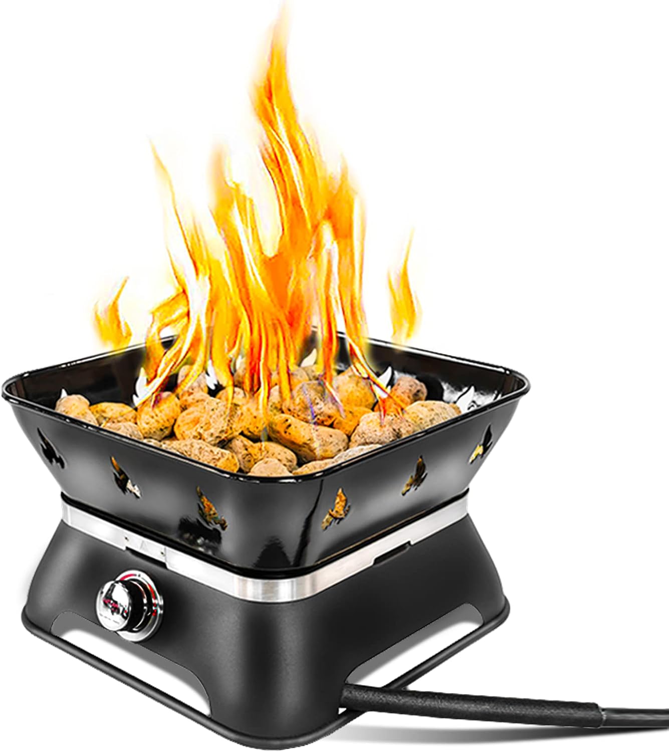 Outland Living Firebowl 805 Firecube 14' Portable Square Smokeless Propane Fire Pit – Outdoor Gas Fire Pit with Cover & Carry Kit, Lava Rocks, 58,000 BTU, Black
