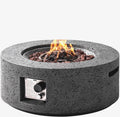 SUNBURY Outdoor Travertine Fire Pit Table, 28 inches Round Propane Gas Patio Fire Pit 40,000 BTU Concrete, Circular Base Small Firepit with Lava Rocks, Waterproof Cover (Grey)