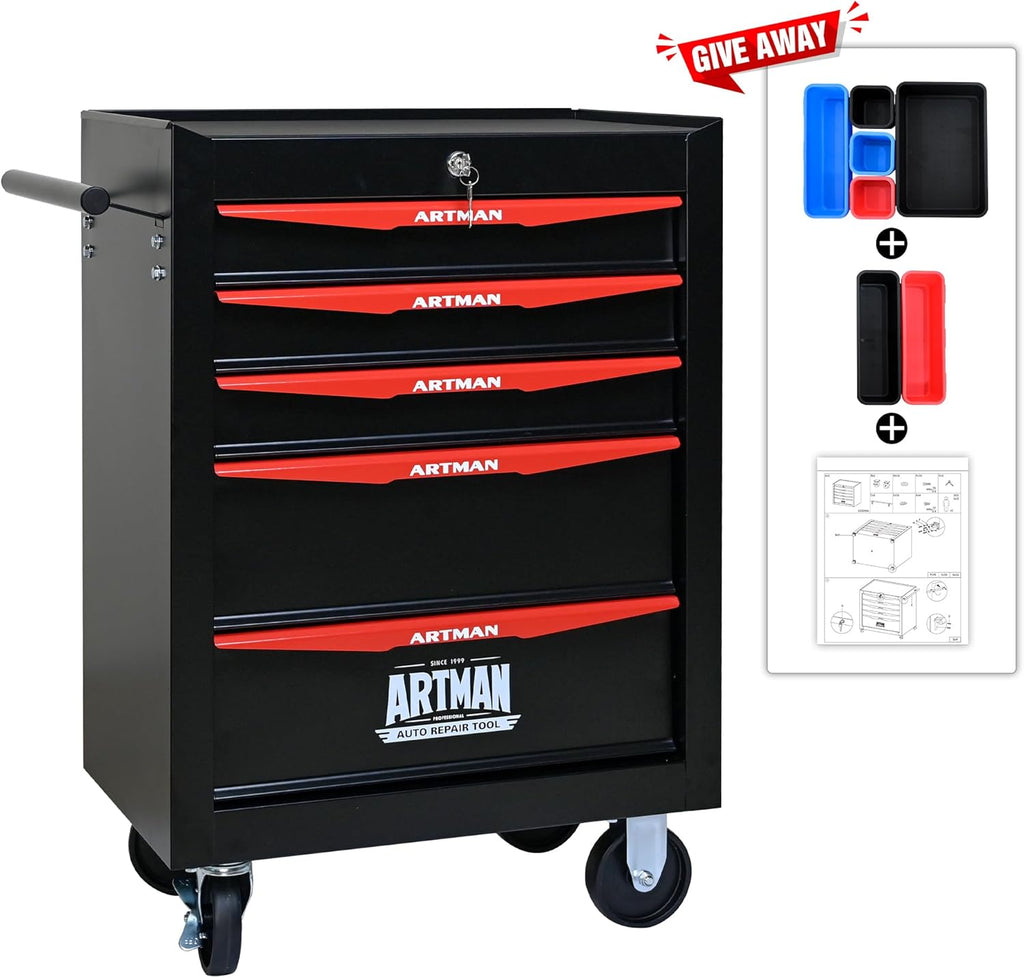 5 Drawers Tool Cart on Wheels, Multifunctional Rolling Tool Storage Chest, Drawers Rolling Trolley Organizer Tool Box for Warehouse, Garage, Workshop, Repair Shop (5 Drawers-30.5' H)
