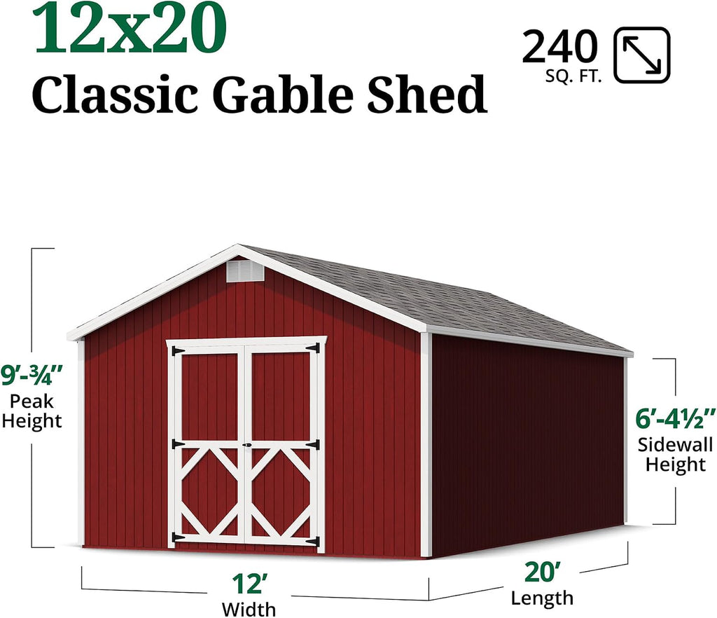 Little Cottage Co. 12x20 Classic Gable Shed with Floor, Outdoor Wood Storage Do-It-Yourself Precut Kit