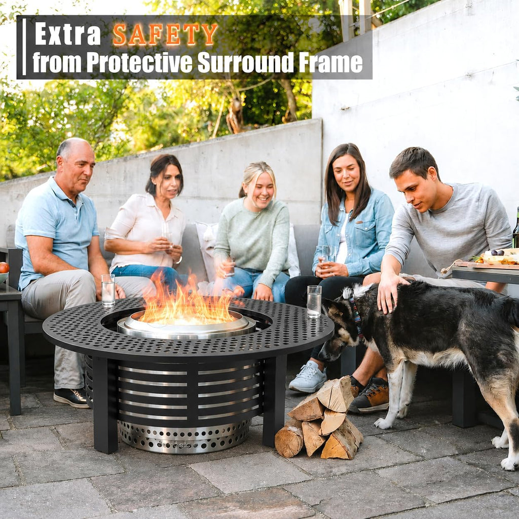 Fire Pit Surround Tabletop for Solo Stove Bonfire, 37.5'' Diameter Outdoor Steel Table with Extra Protective Layer, Expands Usable Space, 21.6'' Inner Diameter Fits 19–21'' Fire Pits