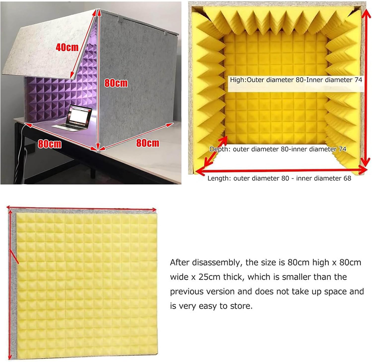 Portable Vocal Recording Booth, Desktop Soundproof Cover, Sound Isolation Room for Home Studio, for Microphone Recording Equipment Podcasts Singing Gaming and Broadcasting,Yellow-80x80x80CM