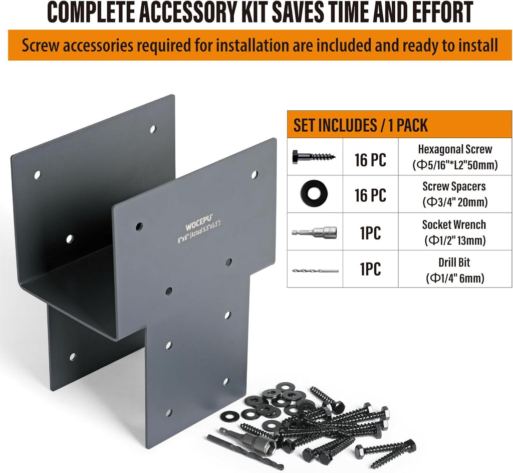 4 Pack Heavy Duty 6x6 (Actual 5.5'x5.5') Stainless Steel Post Caps Tie Bracket, Fit Connecting Wood Gazebo, Deck Patio Post and Wood Beams Bracket (Dark Ggray)