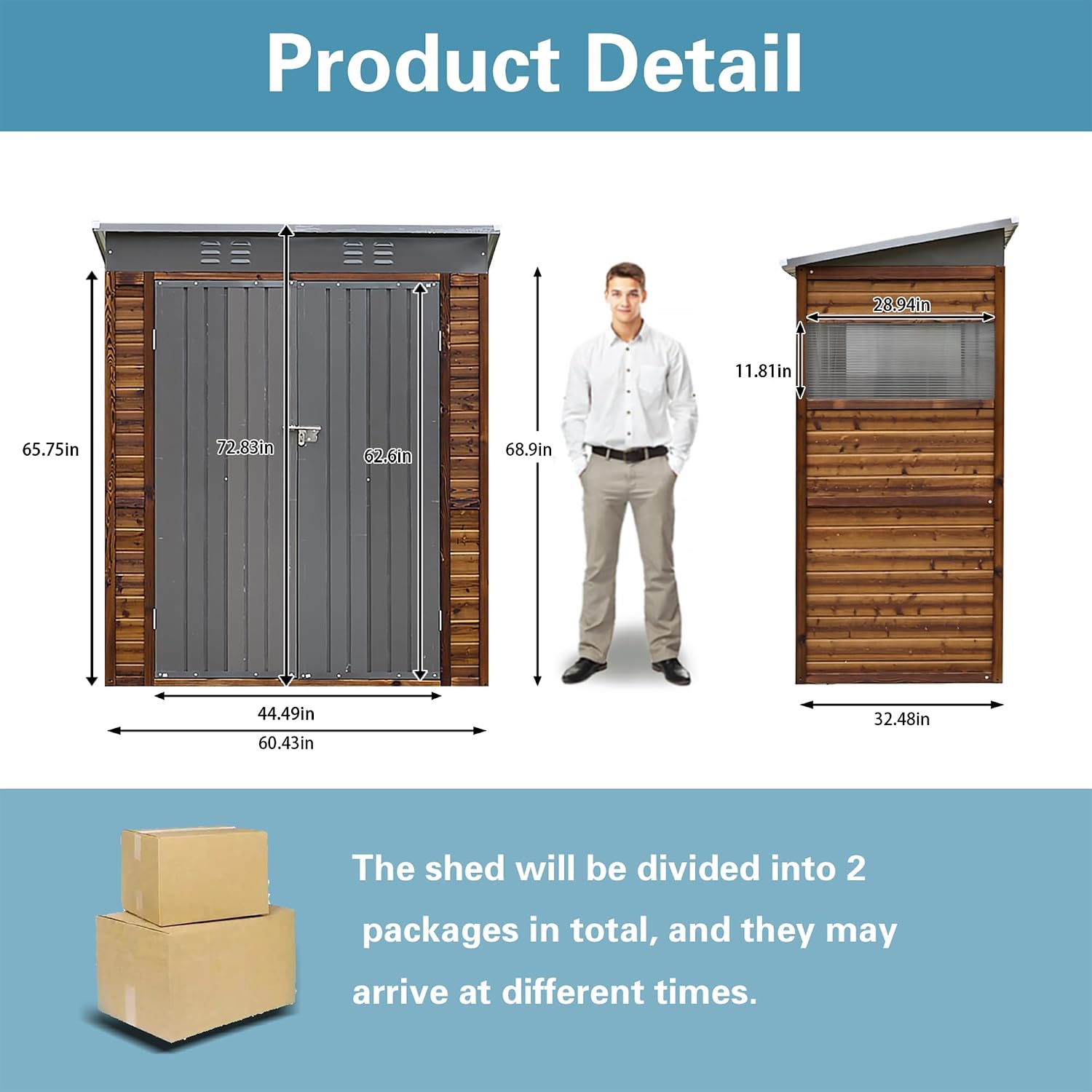 3x5 FT Outdoor Tool Shed, Wood-Iron Combination Storage Shed with Ventilation, Weather-Resistant Roof, Lockable Doors & Wood Grain Finish for Backyard and Garden