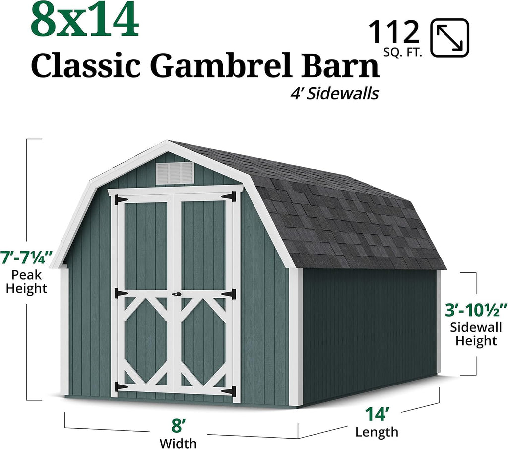 Little Cottage Co. 8x14 Classic Gambrel Barn with 4 ft. Sidewalls with Floor, Outdoor Wood Storage Shed Do-It-Yourself Precut Kit