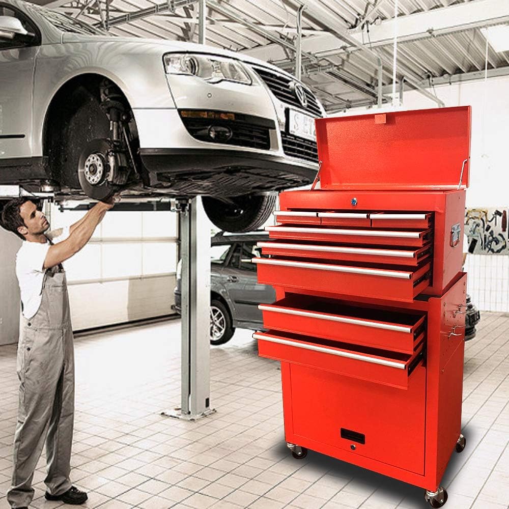 8-Drawer High Capacity Rolling Tool Chest, Removable Cabinet Storage Tool Box with Wheels and Drawers, Detachable Toolbox with Lock for Workshop Mechanics Garage