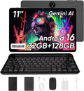 WXUNJA 11 Inch Android 16 Tablet with Keyboard, 32GB RAM+128GB Storage, 1TB Expand, 8000mAh Battery, 5MP+8MP Camera, Dual Band WiFi 6, IPS Touch Screen, Mouse/Stylus/Case/Charger Inside, Light Black