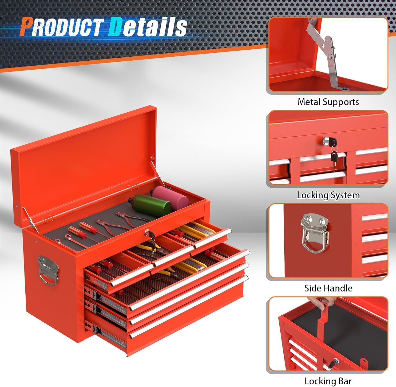 8-Drawer Rolling Tool Chest with Wheels, 2-in-1 Detachable Tool Box with Drawers and Large Cabinet, Rolling Tool Chest Storage Cabinet with Lockable for Warehouse, Garage, Workshop Red