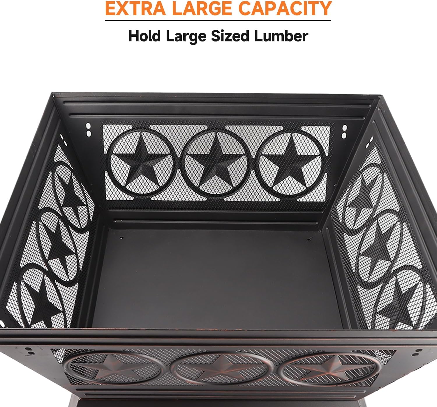 33-Inch Square Fire Pit, Large Metal Fireplace/Firepit with Mesh Lid, Poker, Waterproof Cover