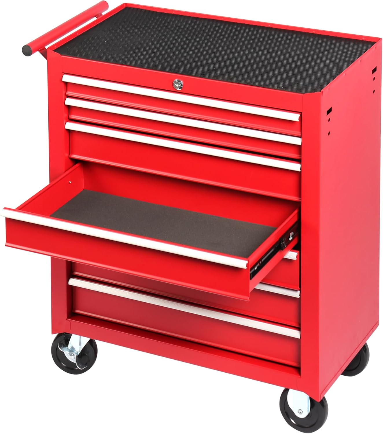 Rolling Tool Chest Cart with 7 Drawers,Storage Tool Cabinet on 4 Wheels. Lockable Tool Cart with Drawer Liners.Steel Tool Box Organizer for Garage,Repair Workshop-Red Plus