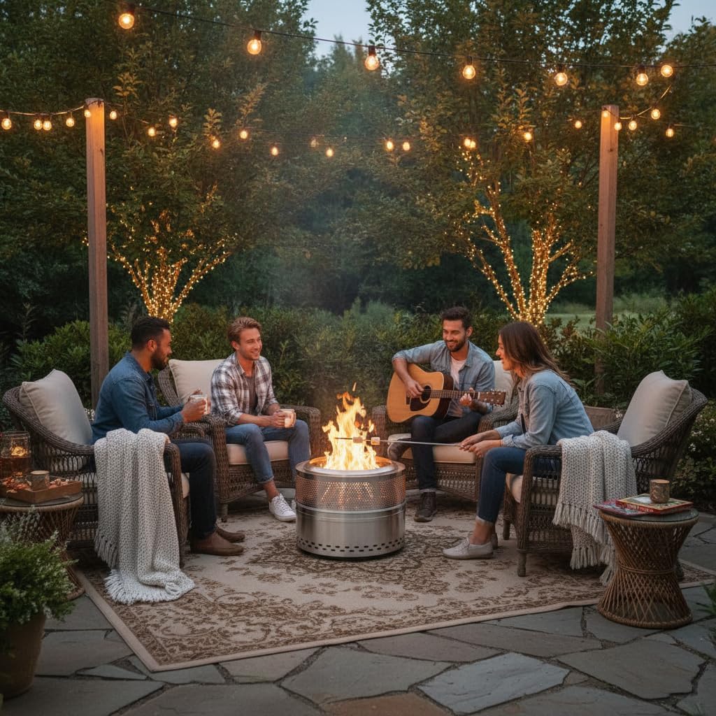 Smokeless Fire Pits for Outside, 20''Portable FirePits for Camping, Outdoor Stainless Steel FirePit with Carry Bag, Wood Burning Stove，Sliver