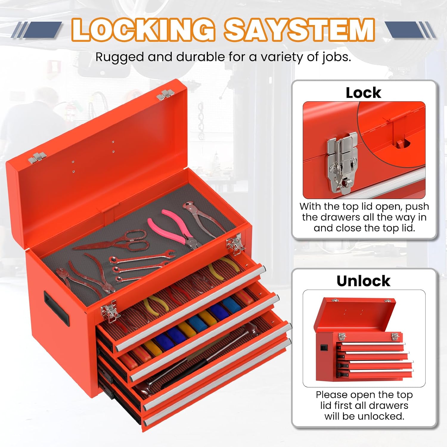 Tool Chest, 5-Drawer Rolling Tool Chest with Detachable Top Tool Box, Tool Box with Wheels, Tool Storage Cabinet for Garage Warehouse Workshop (Red)