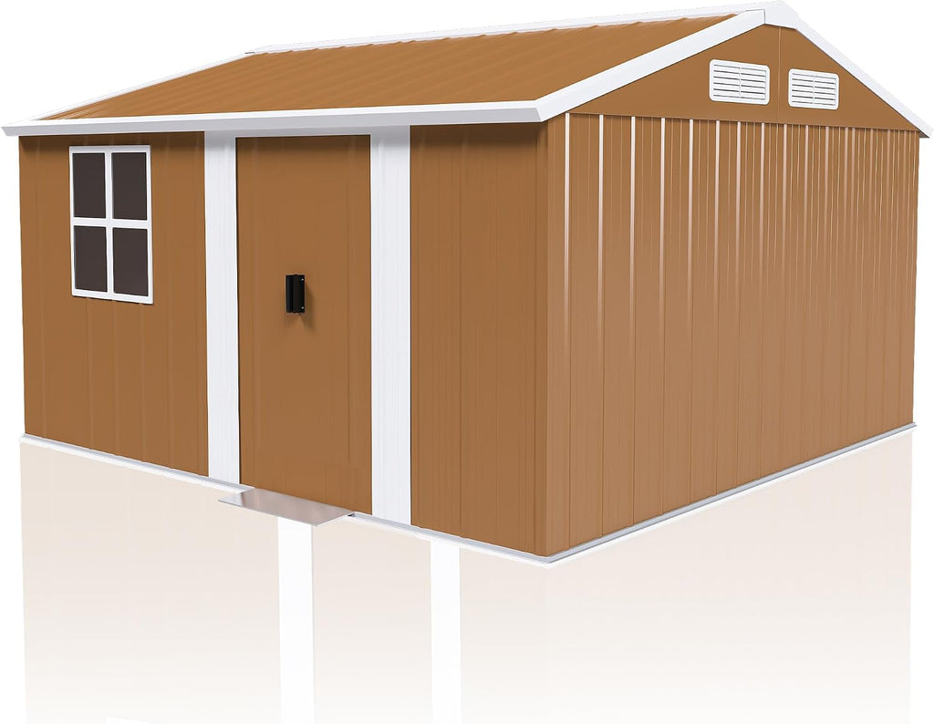 10x12 Outdoor Storage Shed, Heavy Duty Metal Shed, Lockable Garden Sheds with Sliding Door, Window and Airflow Design, Waterproof Steel Tool Sheds & Outdoor Storage for Backyard
