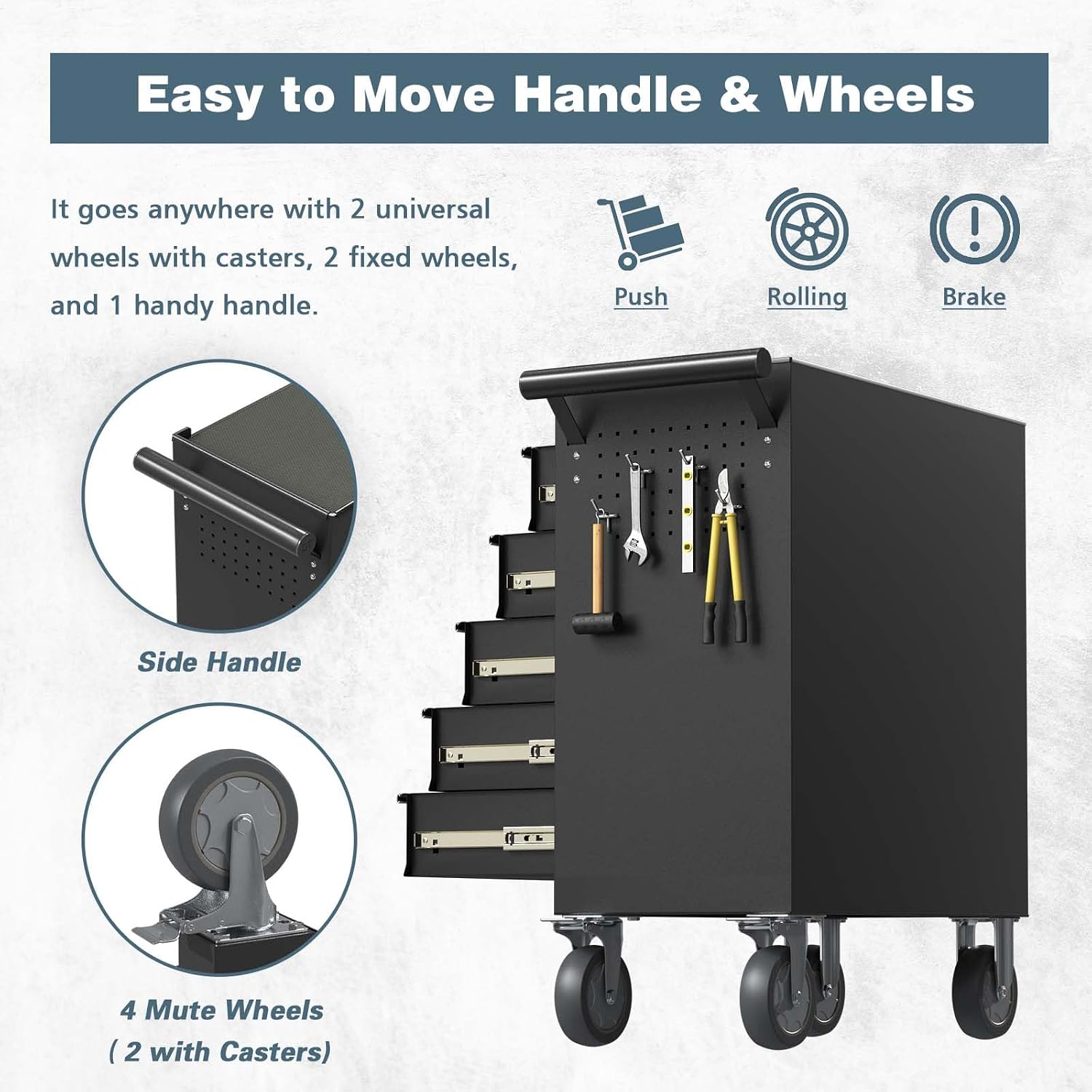 5-Drawer Tool Chest, Rolling Tool Box with Wheels, High Capacity Detachable Mobile Tool Storage Cabinet for Workshop, Garage, Mechanics and Repair Room (Black, 5-Drawer)
