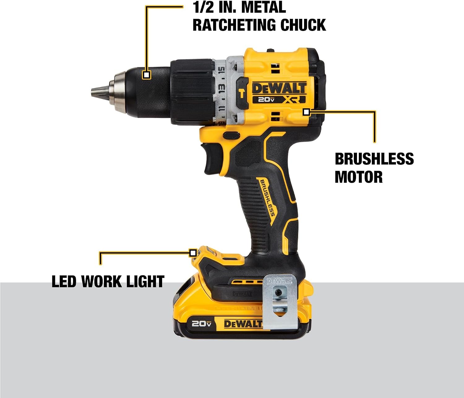 DEWALT 20V MAX* XR® Brushless Cordless 1/2 in. Hammer Drill/Driver Kit (DCD805D2), Yellow