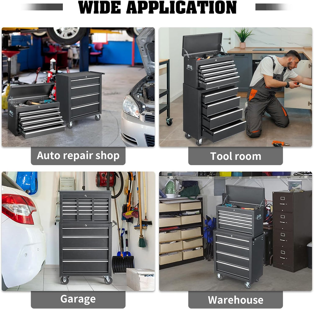 Winado 9-Drawer Rolling Tool Chest with Wheels & Lock & Key, Tool Box with Large Storage Cabinet, Removable Portable Top Box for Garage, Warehouse, Repair Shop & Home
