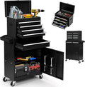 5-Drawer Rolling Tool Chest – 2-in-1 Lockable Tool Box with Wheels, Sliding Drawers & Detachable Top – Garage & Workshop Storage Cabinet, Black